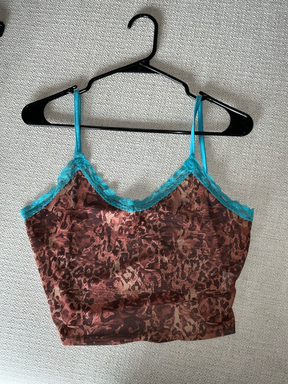 Lace-Trim Animal Print Cami Top in Brown and Teal